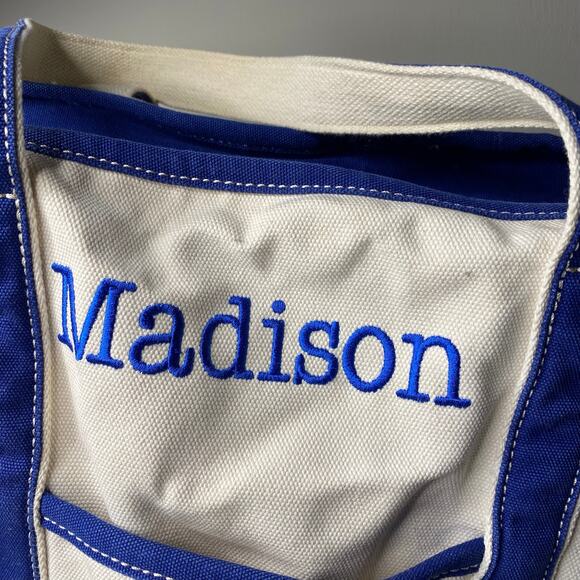 HUGE Lands End White Tote Blue Trim Multiple Pockets “Madison” - Picture 3 of 10